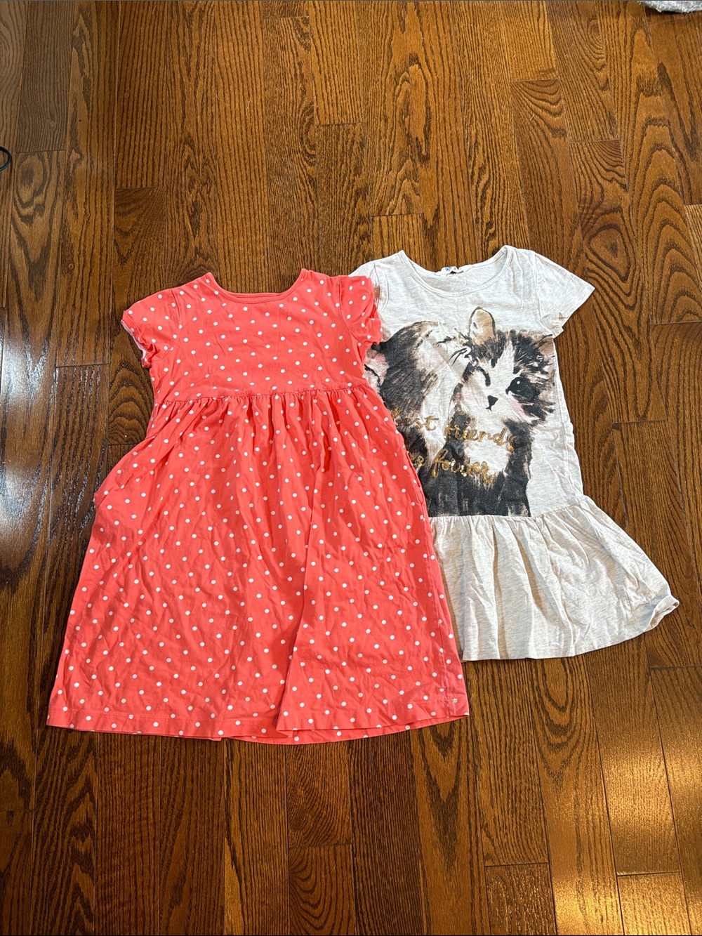 Coral Polka Dot Girls' Dress - Cute Short Sleeve Summer Dress